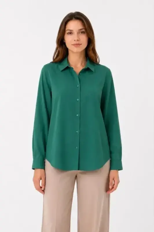 Long Sleeve Button-Down Shirt Classic Collar Suitable for Daily and Office Elegance - Grass Green - 1