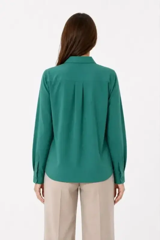 Long Sleeve Button-Down Shirt Classic Collar Suitable for Daily and Office Elegance - Grass Green - 3