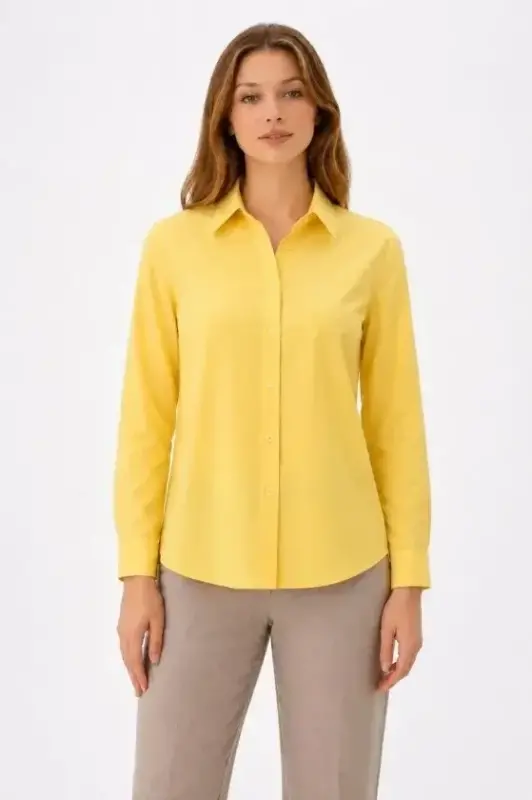 Long Sleeve Button-Up Shirt Classic Collar Suitable for Daily and Office Elegance - Yellow - 1