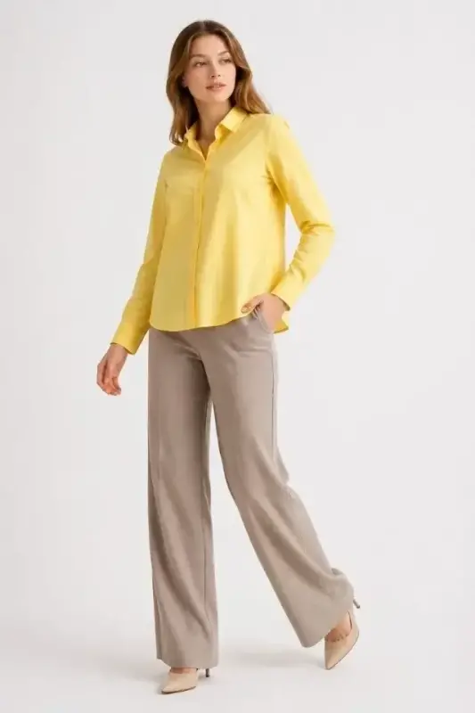 Long Sleeve Button-Up Shirt Classic Collar Suitable for Daily and Office Elegance - Yellow - 3