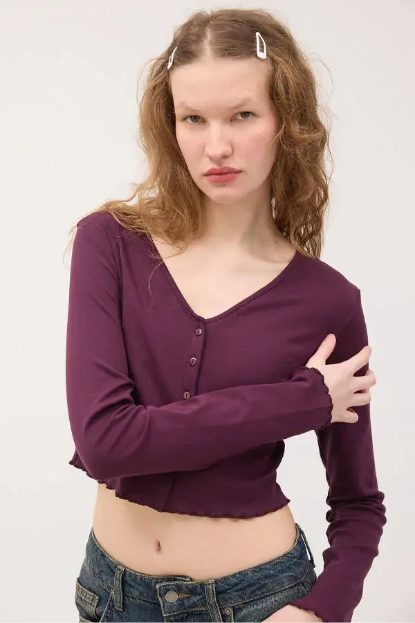 Long Sleeve Buttoned Crop Cardigan H1666-T10 - 3