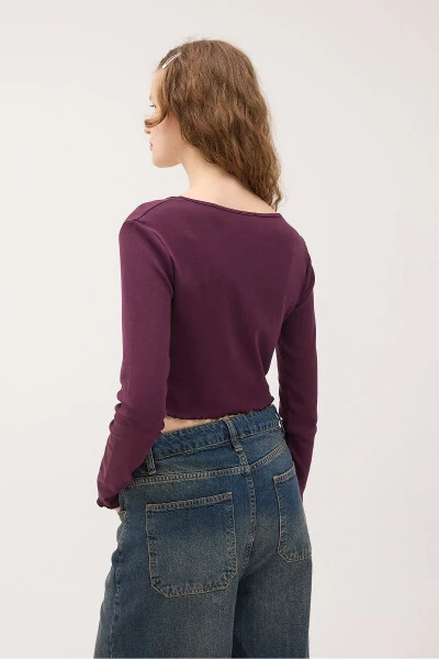 Long Sleeve Buttoned Crop Cardigan H1666-T10 - 5