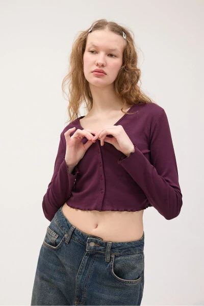 Long Sleeve Buttoned Crop Cardigan H1666-T10 - 6