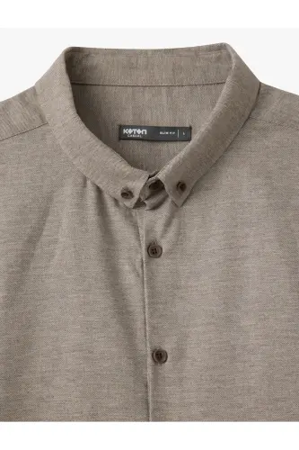 Long Sleeve Cotton Blend Button-Down Slim Fit G - 5