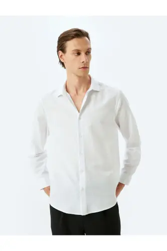 Long-Sleeve Cotton Blend Semi Italian Collar Slim - 3