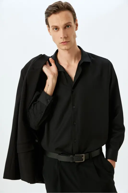 Long Sleeve Cotton Blend Semi Italian Collar Slim - 1