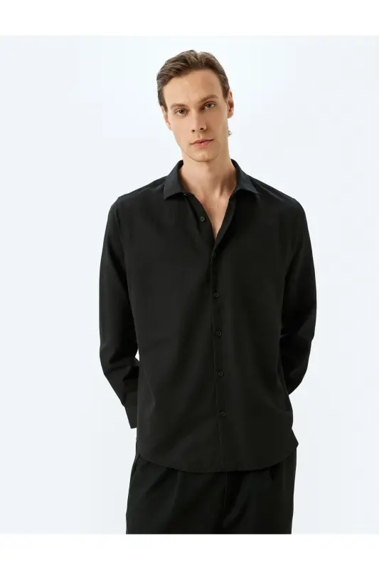 Long Sleeve Cotton Blend Semi Italian Collar Slim - 3