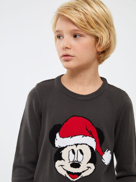 Long Sleeve Crew Neck Mickey Mouse Pattern Boys Knit Sweater - 7