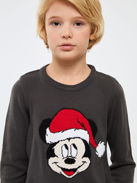 Long Sleeve Crew Neck Mickey Mouse Pattern Boys Knit Sweater - 8