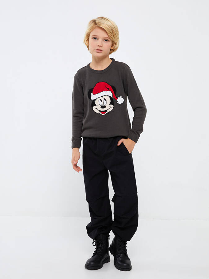 Long Sleeve Crew Neck Mickey Mouse Pattern Boys Knit Sweater - 9