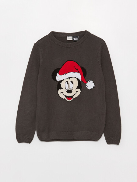 Long Sleeve Crew Neck Mickey Mouse Pattern Boys Knit Sweater - 10