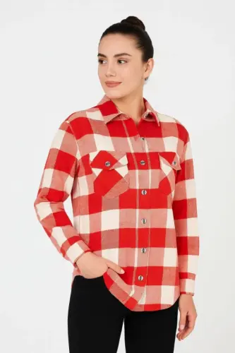 Long Sleeve Flannel Shirt - Burgundy - 1