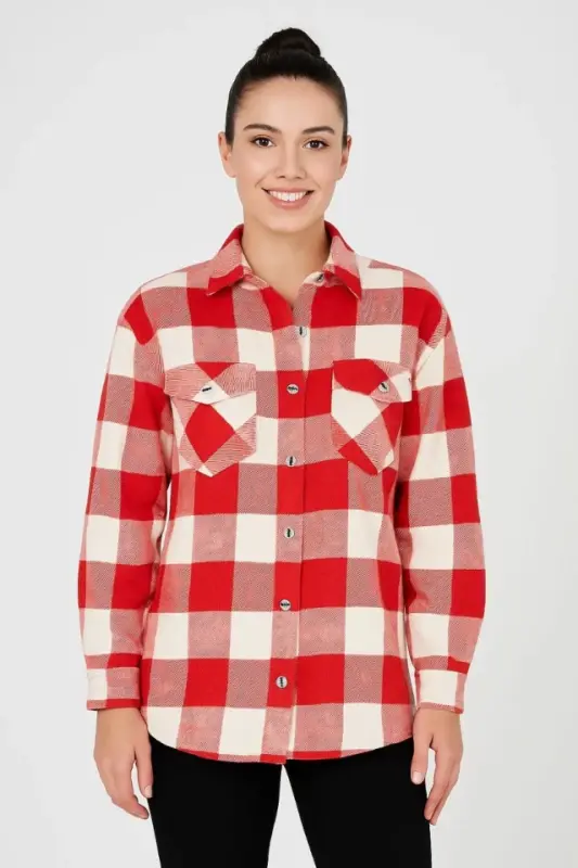 Long Sleeve Flannel Shirt - Burgundy - 2