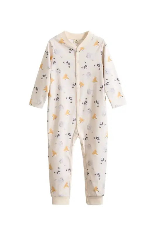 Long Sleeve Jumpsuit Baby Colorful Printed Organic Cotton-ecru - 2