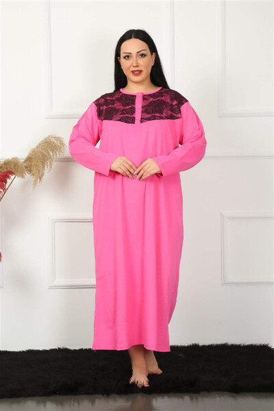 Long Sleeve Lace Fuchsia Maternity Nightgown 1355 - 6