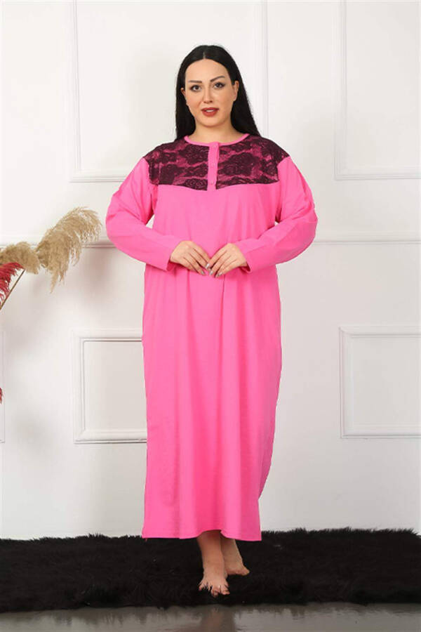 Long Sleeve Lace Fuchsia Maternity Nightgown 1355 - 6