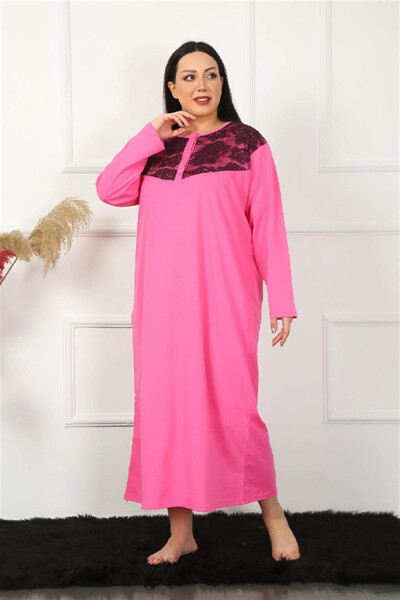 Long Sleeve Lace Fuchsia Maternity Nightgown 1355 - 7