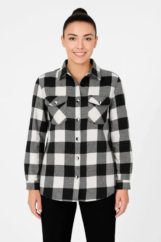 Long Sleeve Lumberjack Shirt - Black - 1