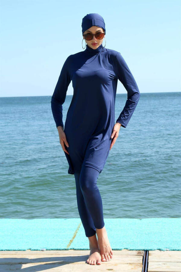 Long Sleeve Lycra Navy Modest Swimsuit 31055 - 2