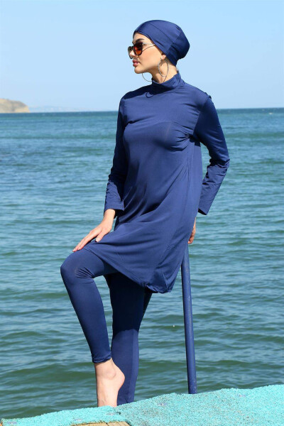 Long Sleeve Lycra Navy Modest Swimsuit 31055 - 8