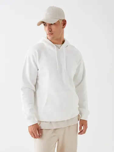 Long Sleeve Men's Thick Hoodie-White - 1