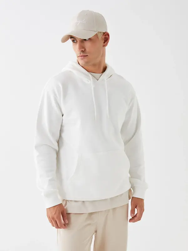 Long Sleeve Men's Thick Hoodie-White - LC WAIKIKI