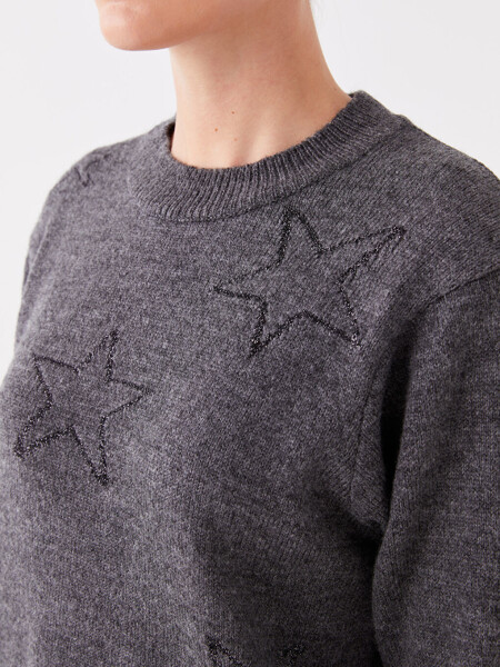 Long Sleeve Oversized Women's Knit Sweater with Bicycle Collar Embroidery - 11