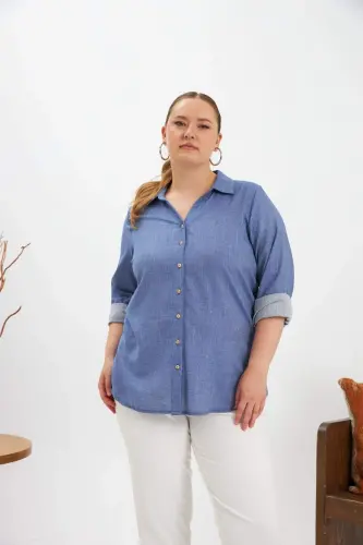 Long Sleeve Plus Size Shirt Indigo - 1
