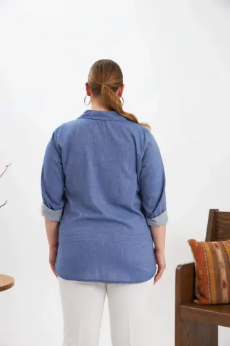 Long Sleeve Plus Size Shirt Indigo - 5