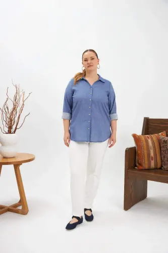 Long Sleeve Plus Size Shirt Indigo - 6