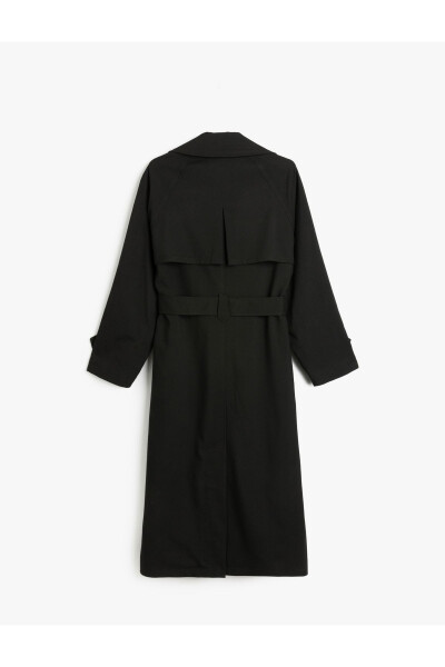 Long Sleeve Pockets Gabardine Fabric Crossover Belt Long Trench Coat - 4