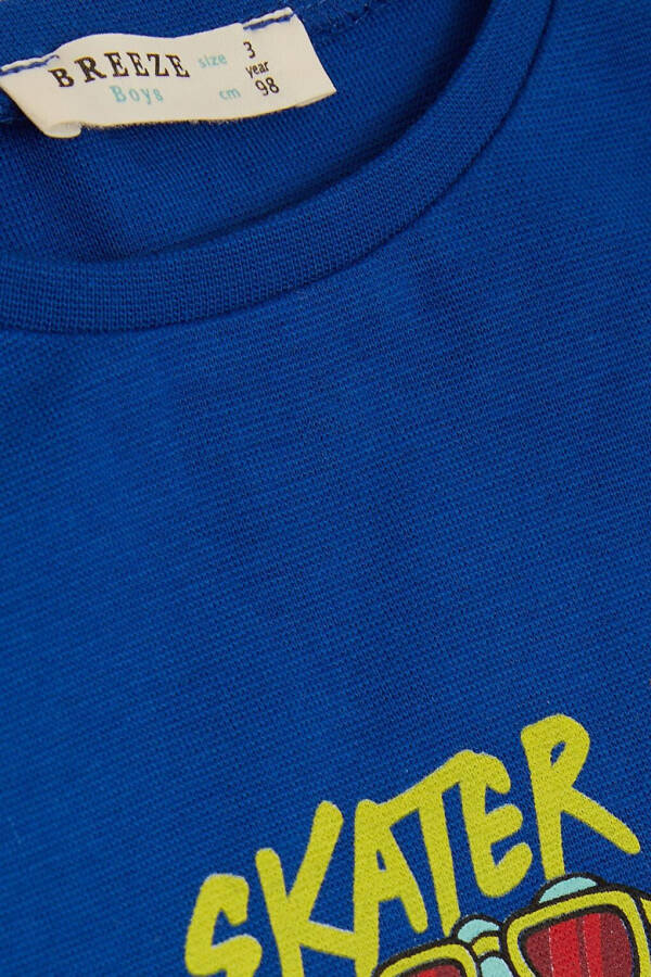 Long Sleeve Printed Boys T-Shirt with Bicycle Collar in Teal - 7