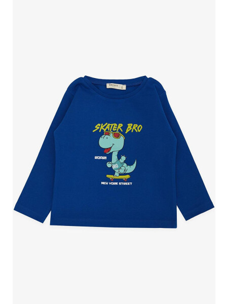 Long Sleeve Printed Boys T-Shirt with Bicycle Collar in Teal - 1