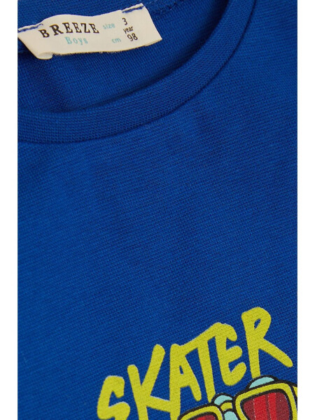 Long Sleeve Printed Boys T-Shirt with Bicycle Collar in Teal - 3