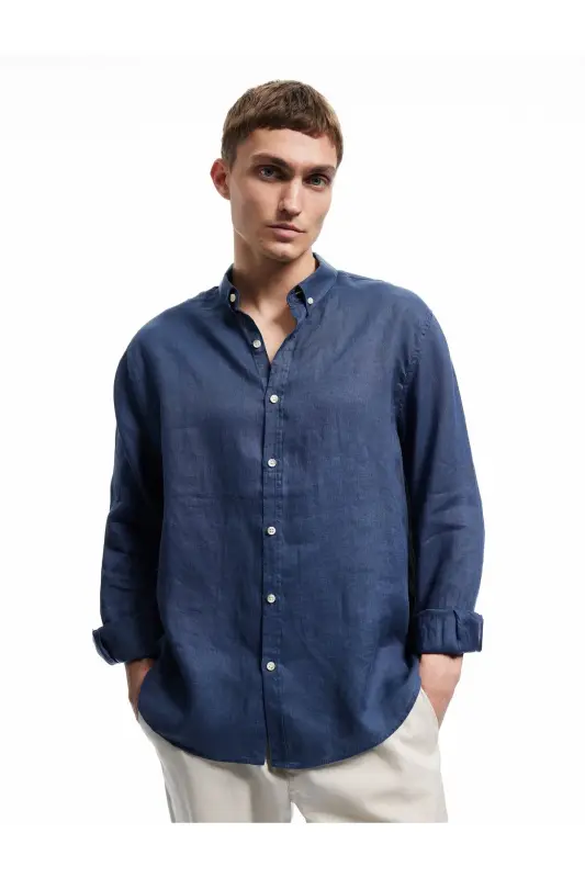 Long Sleeve Regular Fit Button-Down Collar Classic Linen G - KOTON