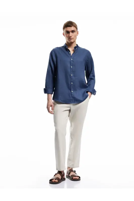 Long Sleeve Regular Fit Button-Down Collar Classic Linen G - 2