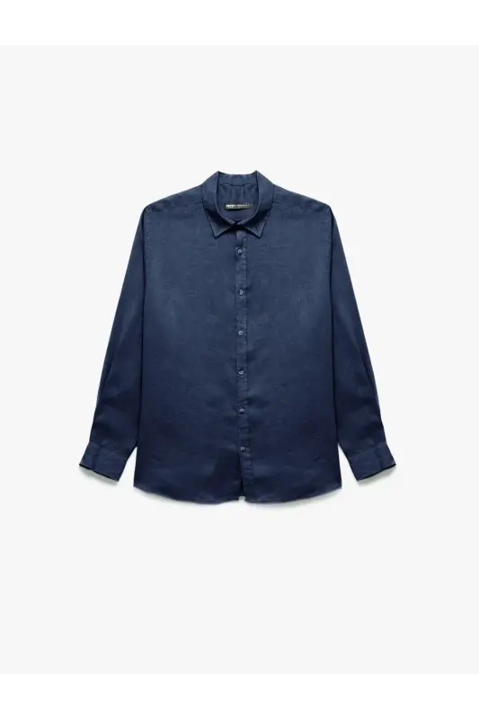 Long Sleeve Regular Fit Button-Down Collar Classic Linen G - 3