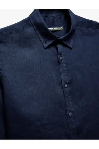 Long Sleeve Regular Fit Button-Down Collar Classic Linen G - 5