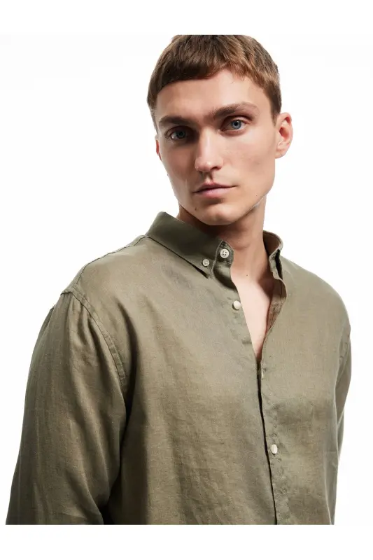 Long Sleeve Regular Fit Button-Down Collar Classic Linen G - 2