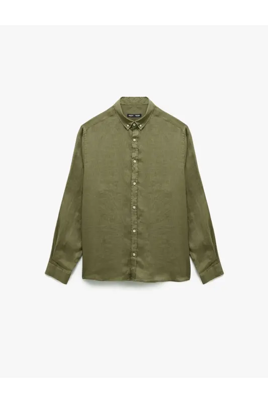 Long Sleeve Regular Fit Button-Down Collar Classic Linen G - 3