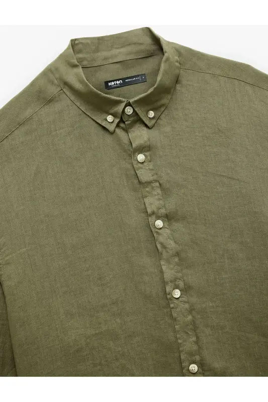 Long Sleeve Regular Fit Button-Down Collar Classic Linen G - 5