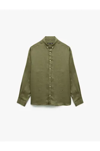 Long Sleeve Regular Fit Button-Down Collar Classic Linen G - 3