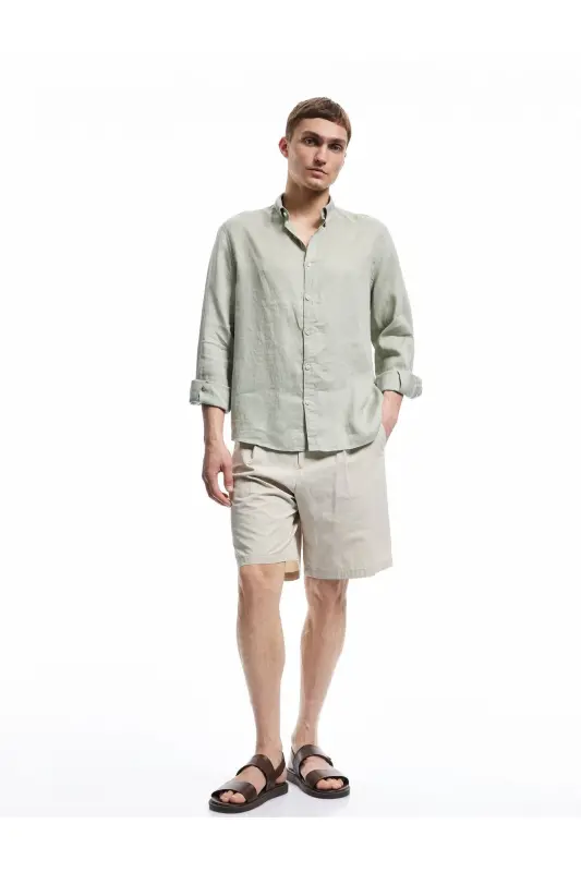 Long Sleeve Regular Fit Button-Down Collar Classic Linen G - 2