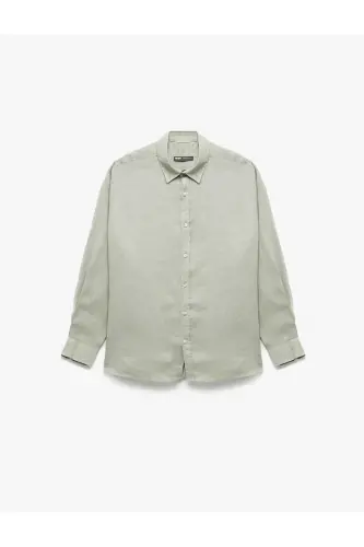 Long Sleeve Regular Fit Button-Down Collar Classic Linen G - 3