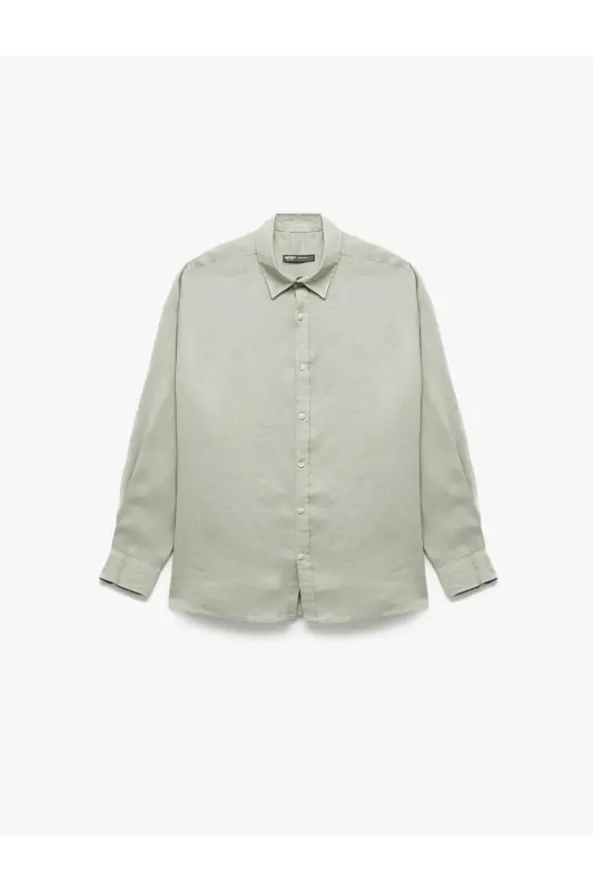 Long Sleeve Regular Fit Button-Down Collar Classic Linen G - 3