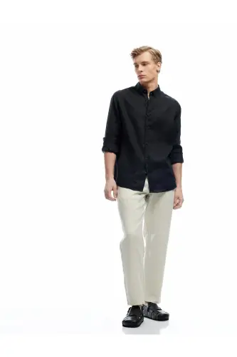 Long Sleeve Regular Fit Button-Down Collar Classic Linen Sh - KOTON (1)