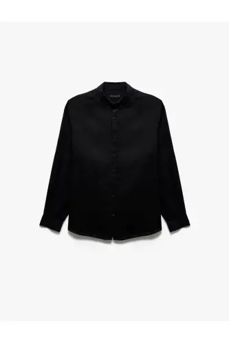 Long Sleeve Regular Fit Button-Down Collar Classic Linen Sh - 4