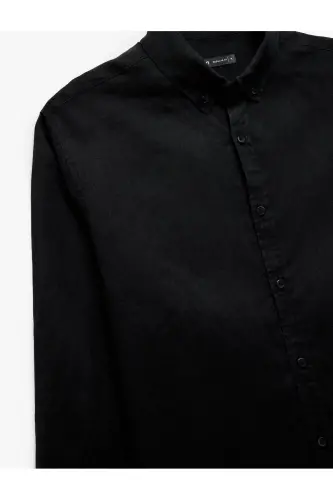 Long Sleeve Regular Fit Button-Down Collar Classic Linen Sh - 6