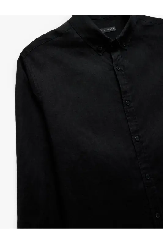 Long Sleeve Regular Fit Button-Down Collar Classic Linen Sh - 6