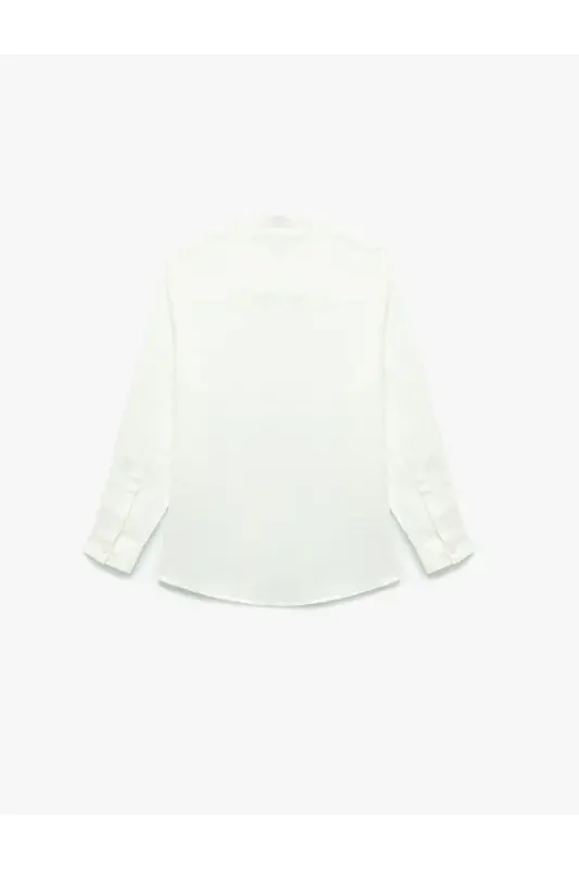 Long Sleeve Regular Fit Mandarin Collar Linen Shirt-White - 4